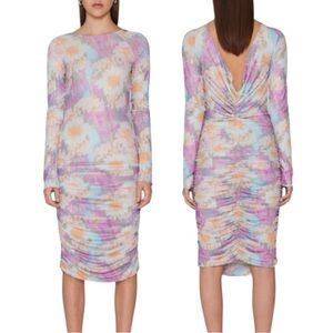 New Rotate Floral Mesh Long Sleeve Ruched Bodycon Dress Ulla Multicolor Size 2